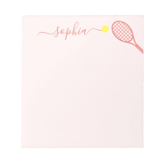 Personalisierter Tennisname Coral Pink Girls Sport Notizblock (Vorderseite)