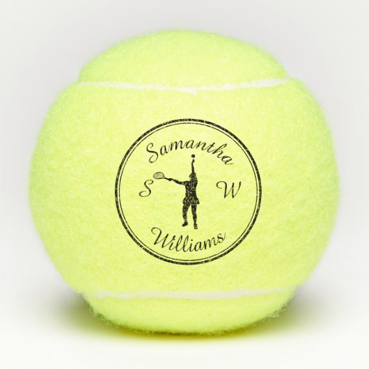 Personalisierter Tennisspieler Schwarze Silhouette Tennisbälle (Vorderseite)