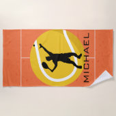 Personalisierter Tennisspieler Serve Ball Orange Strandtuch (Vorderseite)