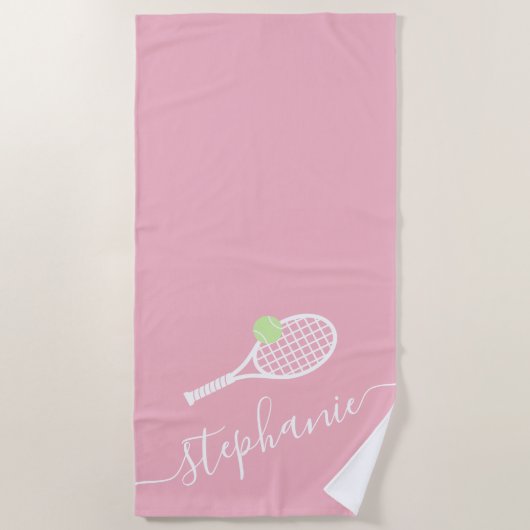 Personalisierter Tennistrainer Monogramm Pink Strandtuch (Vorderseite)