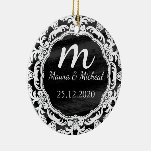 Personalisierter Termin für das Hochzeitsdatum der Keramik Ornament (Rechts)