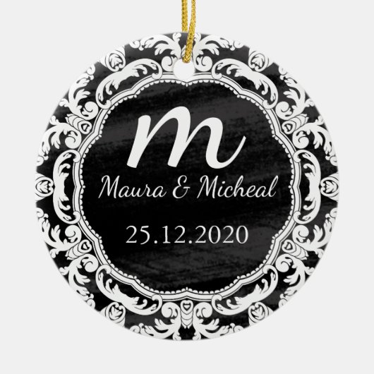 Personalisierter Termin für das Hochzeitsdatum der Keramik Ornament (Vorne)