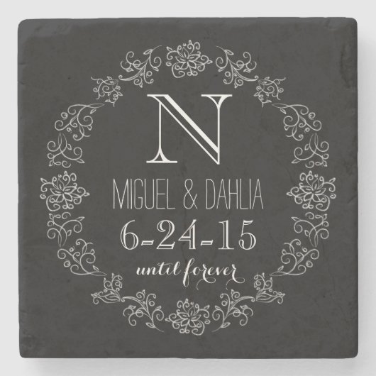 Personalisierter Termin für das Hochzeitsdatum der Steinuntersetzer (Vorderseite)