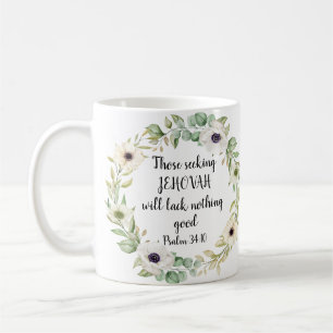 Personalisierter Text 2022 JW-Jahr Psalm 34:10 Kaffeetasse