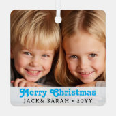 Personalisierter Text 2 Foto Grüne Retro-Typografi Ornament Aus Metall (Rückseite)