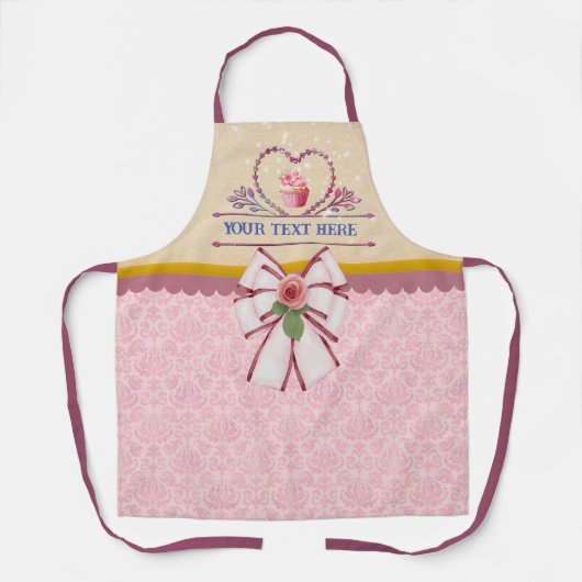 Personalisierter Text, Aquarellherz und Cupcake Schürze (Vorderseite)