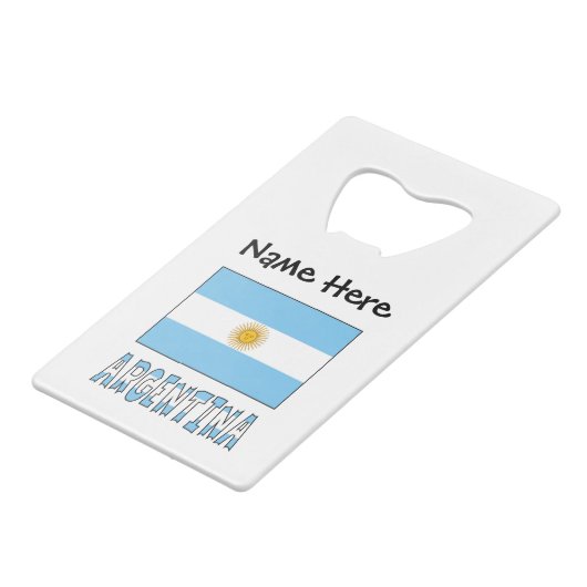 Personalisierter Text der argentinischen Flagge Geldbeutel Flaschenöffner (Vorderseite Schrägansicht)