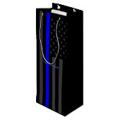 Personalisierter Text-dünne blaue Linie graue Geschenktüte Für Weinflaschen (Rückseite Schrägansicht)