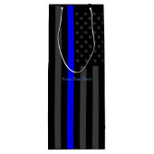 Personalisierter Text-dünne blaue Linie graue Geschenktüte Für Weinflaschen (Rückseite)