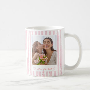 Personalisierter Text Foto Rosa Streifen Coquette  Kaffeetasse