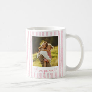 Personalisierter Text Foto Rosa Streifen Coquette Kaffeetasse