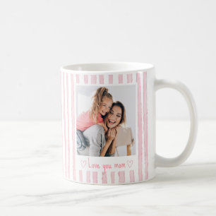 Personalisierter Text Foto Rosa Streifen Coquette Kaffeetasse