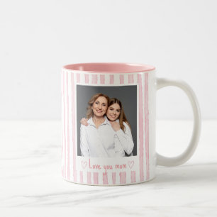 Personalisierter Text Foto Rosa Streifen Coquette Zweifarbige Tasse