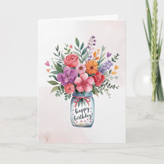 Personalisierter Text Happy Birthday Floral Bouque Karte (Vorderseite)
