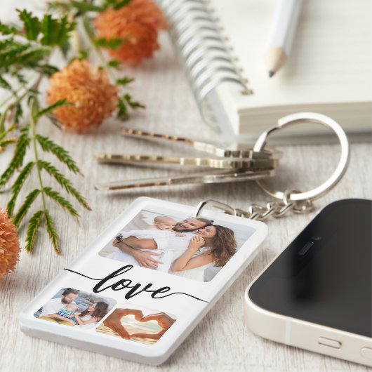 Personalisierter Text mit vier Fotos für benutzerd Schlüsselanhänger (Vorderseite rechts)