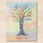 Personalisierter Text-Mosaikbaum Puzzle<br><div class="desc">Dieses einzigartige Puzzle ist mit einem farbenfrohen Mosaikbaum auf einem Aquarell dekoriert. Einfach mit Ihrem Familiennamen oder inspirierendem Zitat anpassbar. Original Mosaik und Wasserfarbe © Michele Davies.</div>
