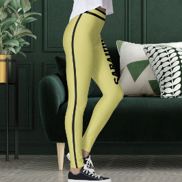 Personalisierter Text Name Olive Schwarz Streifen  Leggings