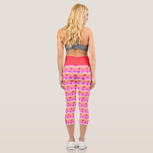 Personalisierter Text Sonnenblume Nebel Rosa Blüte Capri Leggings (Rückseite)