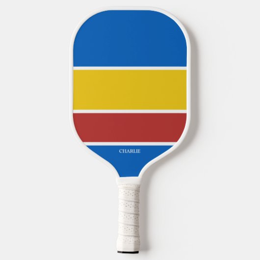 Personalisierter Textname für einen Farbblock Pickleball Schläger (Rückseite)