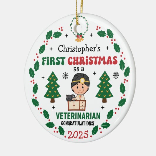 Personalisierter Tierarzt Erster Weihnachtsbaum Keramik Ornament (Links)