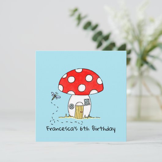 Personalisierter Toadstool & Dragonfly Einladung (Stehend Vorderseite)