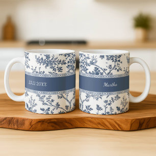 Personalisierter Toile De Jouy Becher mit individu Kaffeetasse