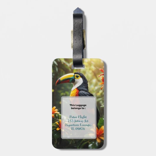 Personalisierter Toucan Gepäckträger Gepäckanhänger (Rückseite vertikal)