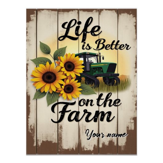 Personalisierter Traktor und Sonnenblumen Poster (Vorderseite)