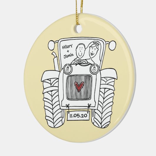 Personalisierter Traktor Weihnachtsdekoration Keramik Ornament (Links)