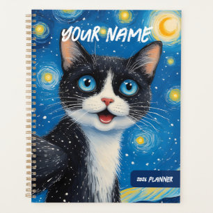 Personalisierter Träumerischer Mondkatze Sternenhi Planer