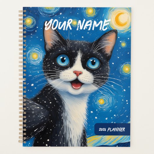 Personalisierter Träumerischer Mondkatze Sternenhi Planer (Vorderseite)