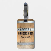Personalisierter Trauzeuge Bourbon Barrel Gepäckanhänger (Rückseite vertikal)