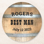 Personalisierter Trauzeuge Whiskey Barrel Runder Pappuntersetzer (Vorderseite)