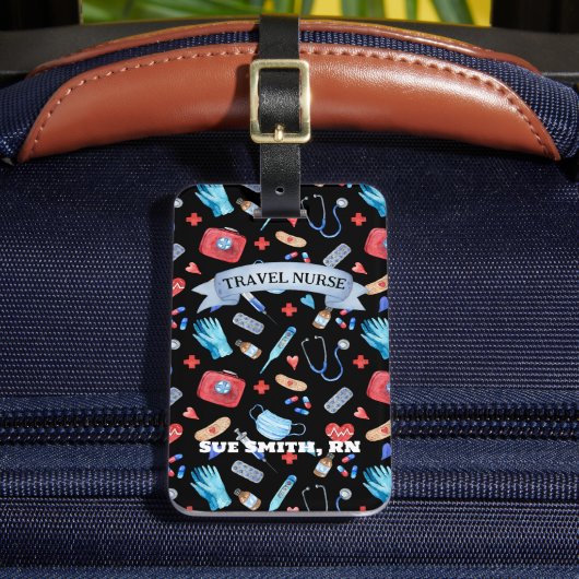 Personalisierter Travel Nurse Arbeitspassetag Gepäckanhänger (Vorderseite Insitu 2)
