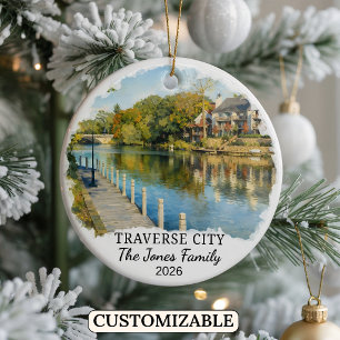 Personalisierter Traverse City Weihnachtsschmuck,  Keramik Ornament