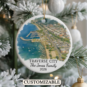 Personalisierter Traverse City Weihnachtsschmuck,  Keramik Ornament