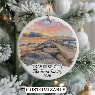 Personalisierter Traverse City Weihnachtsschmuck,  Keramik Ornament