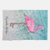 Personalisierter trendy rosa Flamingo Tropical Bea Geschirrtuch (Horizontal)