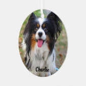 Personalisierter Tri Color Papillon Welpenhund Ornament Aus Metall (Vorderseite links)