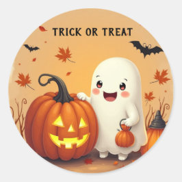 Personalisierter Trick oder Treat Ghost & Pumpkin  Runder Aufkleber