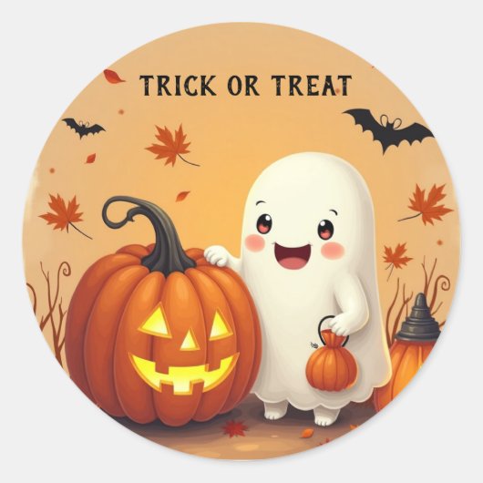 Personalisierter Trick oder Treat Ghost & Pumpkin  Runder Aufkleber (Vorderseite)