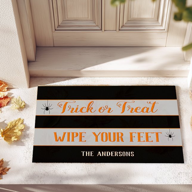 Personalisierter Trick oder Treat Wipe Fee Hallowe Fußmatte (Personalized Trick or Treat Halloween Welcome Mat)