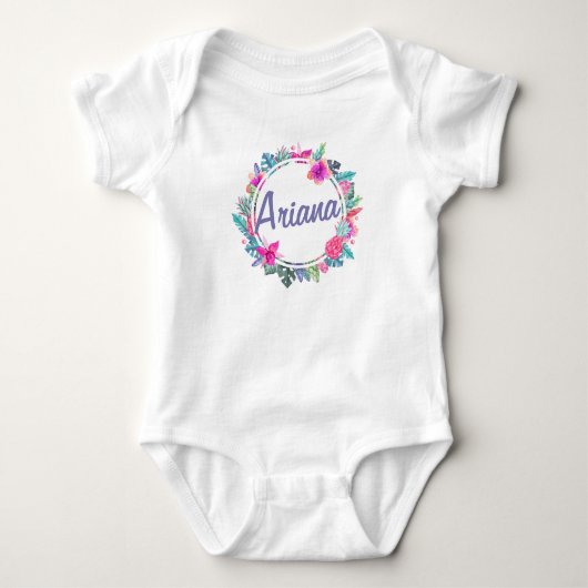Personalisierter tropischer Blumenbodysuit des Baby Strampler (Vorderseite)