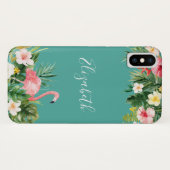 Personalisierter tropischer Blumenflamingo Case-Mate iPhone Hülle (Rückseite (Horizontal))