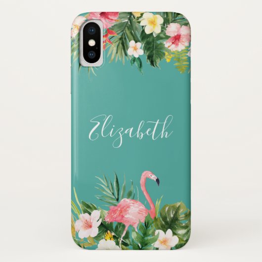 Personalisierter tropischer Blumenflamingo Case-Mate iPhone Hülle (Rückseite)