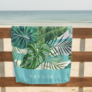 Personalisierter tropischer botanischer Streifen Strandtuch