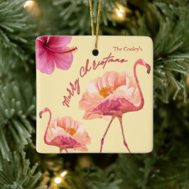 Personalisierter tropischer Flamingo-Weihnachtskuc Keramikornament