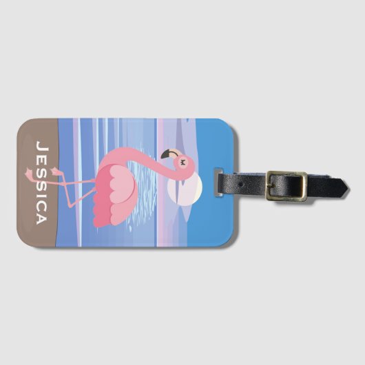 Personalisierter tropischer Insel-Flamingo Gepäckanhänger (Vorderseite (Horizontal))