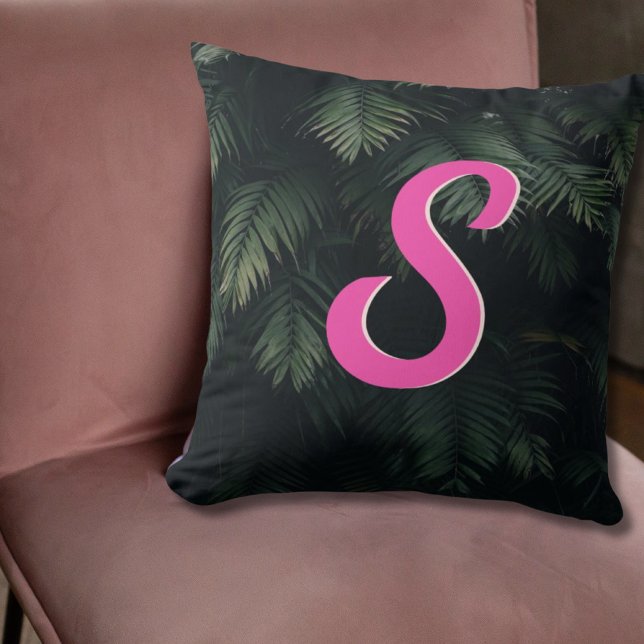 Personalisierter tropischer Palm Pink Neon Throw K Kissen (Personalized Tropical Palm Pink Neon Throw Pillow
)
