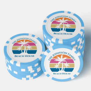 Personalisierter tropischer Palmenbaum-Sonnenunter Pokerchips